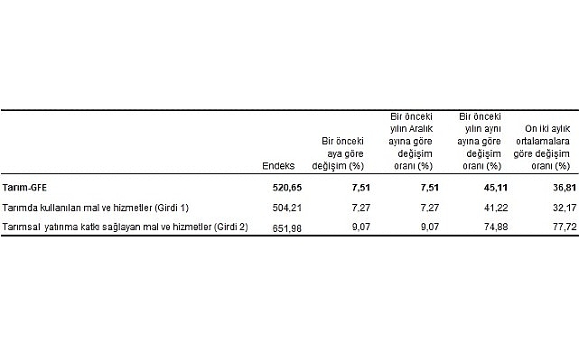 Tüik: Tarımsal girdi fiyat endeksi (Tarım-GFE) yıllık %45,11, aylık %7,51 arttı